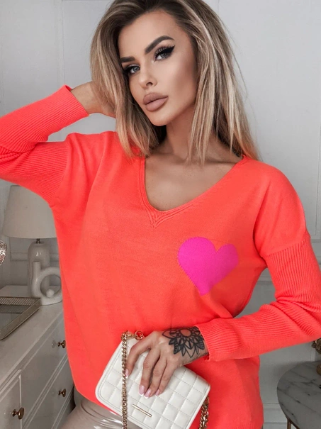 Damski sweter z sercem Julia pomarańcz