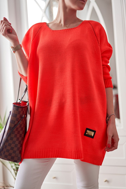 Długi damski sweter Stella oversize pomarańcz neon