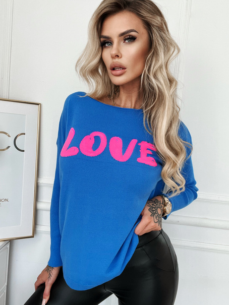 Wyrazisty sweter z napisem LOVE Lazur